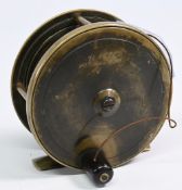 Army & Navy, Victoria Street, London, brass plate wind salmon fly reel, 3 ¾” wide solid spool, large