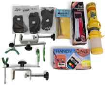 Fishing Tackle & Accessories, to include two large 'C' clamp rod rests, blue fox line dispenser, 2