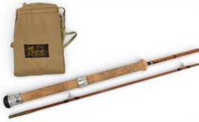 J S Sharpe Ltd “The Scotia” impregnated split cane spinning rod, No 801, 7ft 2pc, 14” trumpet