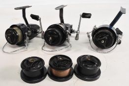 3x Garcia Mitchell and Mitchell Match 440 auto bail reels, in dark/light blue finish, 2 with high