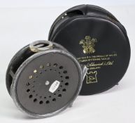 Hardy Bros “The Perfect” alloy trout fly reel, 3 5/8” ventilated spool, black handle, milled rim