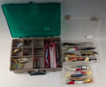 Collection of over 50 quality pike/predator lures, including Rapala, 2 boxed jointed models, other