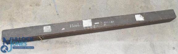 Antique pine wooden fishing rod box, with a MacLeay Inverness, whole cane 3-piece salmon rod, c1873,