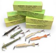 6x Percy Wadham’s artificial baits – some noted as painted by Alfred Barnes c1940s – varying