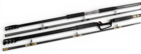Abu Atlantic 414, 11’6”, 2-piece beach caster rod, casting weight 2-6oz, and an Abu Atlantic 484 CS,