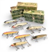 7x Pflueger Famous Bait lures – varying colours, 4x marked ‘creek chub pikie’, 3x ‘Mustang’ examples