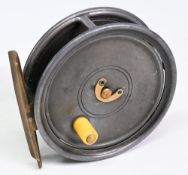 Early Hardy Patent Uniqua reel, 3 3/8” diameter, U shaped drum latch and original handle, correct