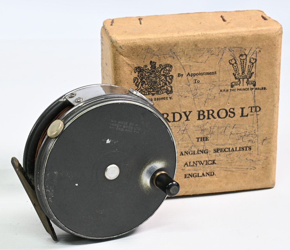 Hardy Bros “The Perfect” alloy trout fly reel, 3 5/8” ventilated spool, black handle, milled rim - Image 2 of 2