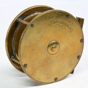 J Johnstone Carsebridge, brass fly reel, 3 ¾” wide spool, dome handle, 6 pillar frame, polished