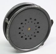 Hardy Bros “The Perfect” alloy trout fly reel, 3 7/8” ventilated spool, black handle, milled rim