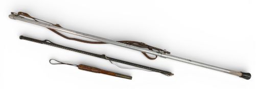 Period Brass telescopic Hardy Salmon Tailer, an aluminium wading staff with screw fitting for gaff