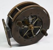 Allcock Aerial 3 ½” ebonite and alloy centrepin reel with ebonite spool (crack to front flange)