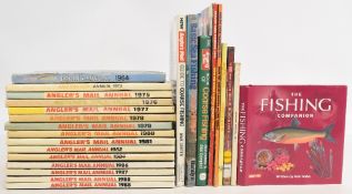 Fishing publications and annuals to include Angler’s Mail Annual 1973-1988 missing 1974, 1983 and