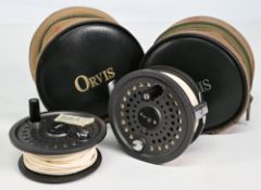 Orvis Battenkill Disc 8/9 alloy trout fly reel and spare spool, made in England, 3 ½” wide