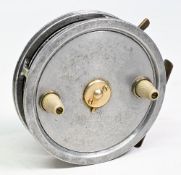Albert Smith Champion Match alloy reel 4 1/8” dia’ rim lever, twin handled, smooth brass foot, quick