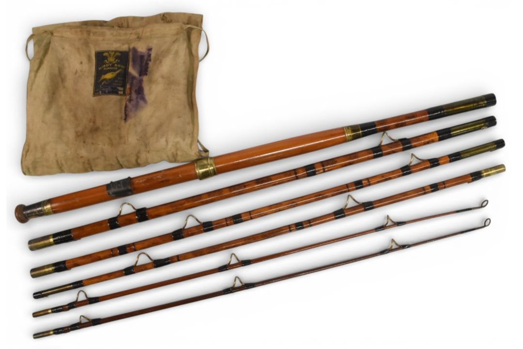 Rare Hardy Alnwick whole cane salmon ? fly rod, 10ft 6” 5pc with spare tip, 18” solid wood handle,