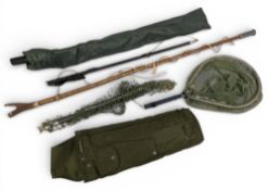 Fishing Wading Stick and Landing Nets, a good wooden wading stick having a V antler handle, a