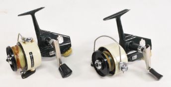 Pair of Abu Cardinal 66 Swedish spinning reels, both run smooth with strong bail arms, retaining