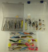 Collection of plastic single and jointed lures up to 14cm, makers include Rapala, Abu, Heddon,