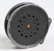 Hardy Bros Perfect 3 5/8” alloy trout fly reel smooth alloy foot, black handle, rim tensioner,
