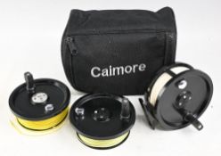 System 2 3 ¾” alloy fly reel and 2x spare spools with rear drag adjuster, constant check, counter