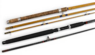 A E Rudge Redditch hollow glass float rod, 11ft 6” 3pc, 22” handle, alloy sliding reel fittings,
