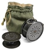 Hardy Bros Perfect 3 ¼” wide drum Dup Mk II alloy fly reel and spare spool - RHW with pivoting
