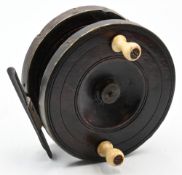 Very rare and early Nottingham wooden reel, with brass bound rims and steel riveted strap back, 3