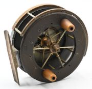 Early Allcock Aerial trotting reel, 3 ½” diameter, ebonite drum, 6 spoke with tension adjuster,