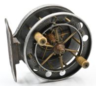 Rare 3” diameter Allcock Aerial trotting reel, 6 spoke, tension regulator, faceplate stamped