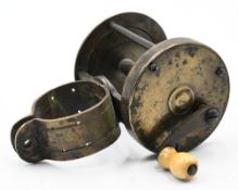 Rare and early all brass clamp or collar fitting winch, 2” diameter, 2” wide, geared action,