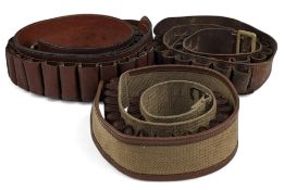 3x Leather/Canvas Shotgun Cartridge Belts, 20 and 12 bore - all size small, suit a female
