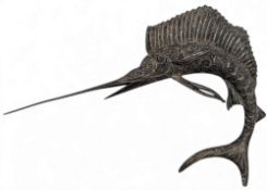Silver Filigree Marlin Fish Ornament, with stone set enamel eyes, length 17cm, #60g, original