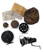 4x vintage reels - a sigma 2860 trotting reel with repair to foot, zip case, a Duraflo 3 ½