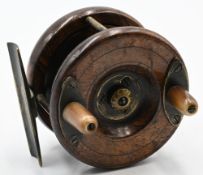 Rare named D Slater Patent 2 ¾” mahogany/brass combination reel, central drum screw, matching