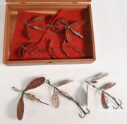 Collection of 8 vintage big game metal lures, some stamped Japan, 2oz to the lead heads, rotating