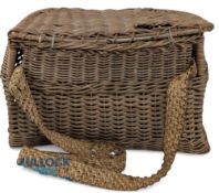 Period Wicker Fishing Creel, having new nylon line to hinges, missing its original shoulder strap,
