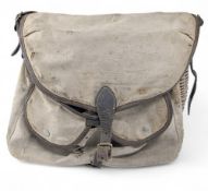 Bradey Conway Leather Bound Fishing Creel, with canvas front pockets - with age related wear, F/G