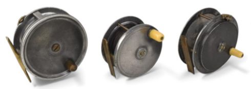 3x Alloy salmon fly reels, made by David Slater of Newark, including a 4 ¾