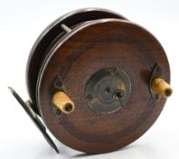 Scarce named D Slater Patent 1009 mahogany/brass combination trotting reel, 4 ½” diameter, 3 screw