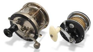 Pflueger Oceanic 400 hard rubber/metal big game reel, free spool, ratchet check control, leather