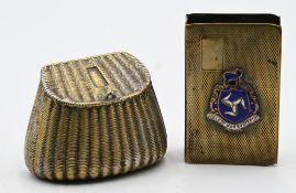 Rare brass Vesta in the form of a wicker creel, 2 ¼” wide with hinged lid, fine condition, and a