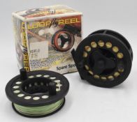Loop Model No 3-7 graphite trout fly reel with spare spool, with Trilobal tensioner, on/off check,