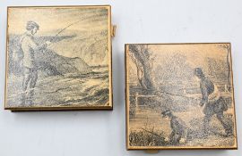 2x rare antique tabletop match box sets, each 2 ¾” x 2 ¾”, with a smooth painted base, 4 slide out