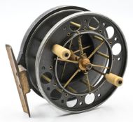 Early Allcock Aerial 4” wide drum trotting reel, registered design and circle logo to backplate, 8