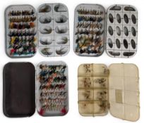 3x alloy pocket fly boxes, including 2 with dry fly compartments., holding fine selection of