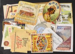 WHISKY BOTTLE LABELS ALSO SOME RUM AND GIN and OTHER SPIRITS BOTTLE LABELS, mostly c1890-1940s. Over