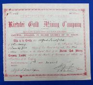 GOLD MINING: SOUTH AFRICA RIETULEI GOLD MINING COMPANY Certificate for 25 shares made out to