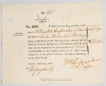 BANKING: THE EQUIVALENT COMPANY 1819 - dividend Warrant for £12.10s. Black printing with