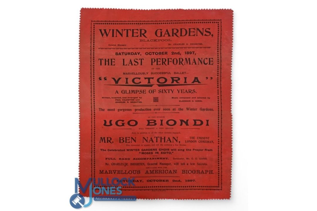 BLACKPOOL "WINTER GARDENS" A Magnificent Souvenir Silk Programme 1897. Advertising Ballet "Victoria"